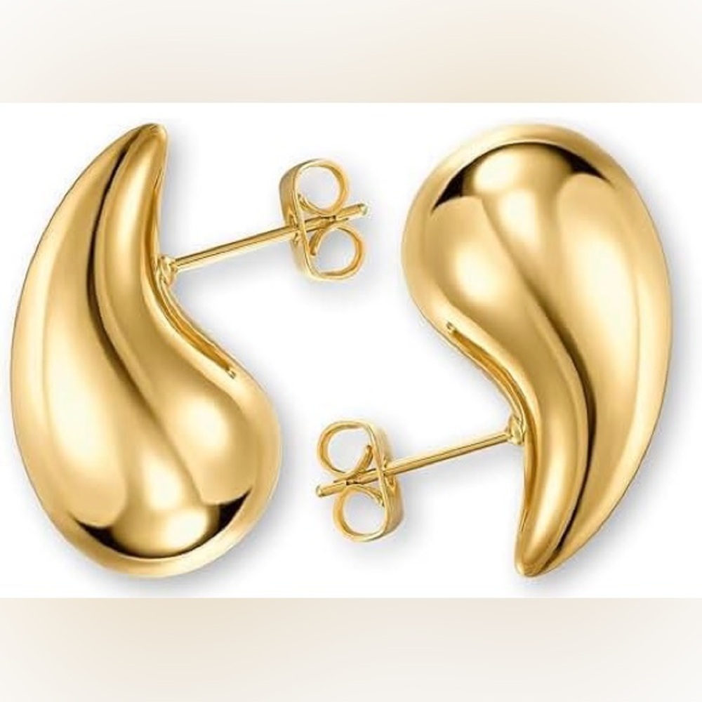 Brand New Povik Gold Teardrop Stud Earrings